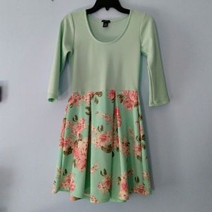 Mint Floral Long Sleeve Dress